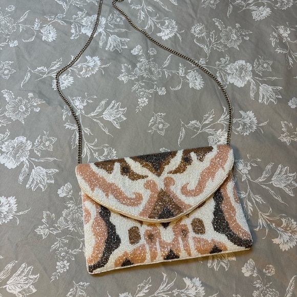 Lulus Handbags - Lulu's Beaded Envelope Clutch in Pink, Cream, Brown & Black